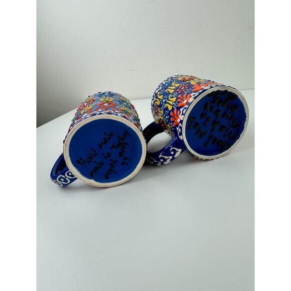 Myth Arts Dark Blue Cup Ceramic Floral Hand Crafted Made in Turkey Coffee Mug - Picture 6 of 10